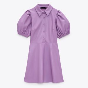 ZARA FAUX LEATHER MINI SHIRT DRESS LILAC